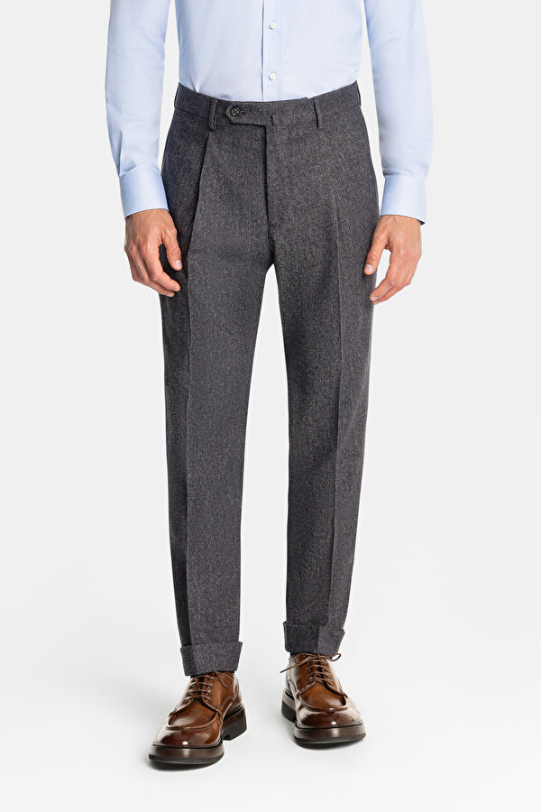 NAVY BLUE FLANNEL MELANGE TROUSERS 2