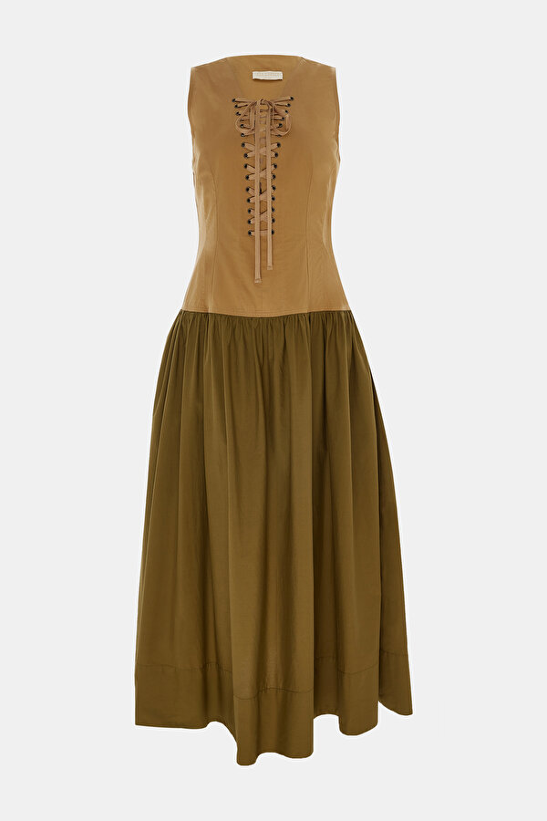 KHAKI MIDI DRESS