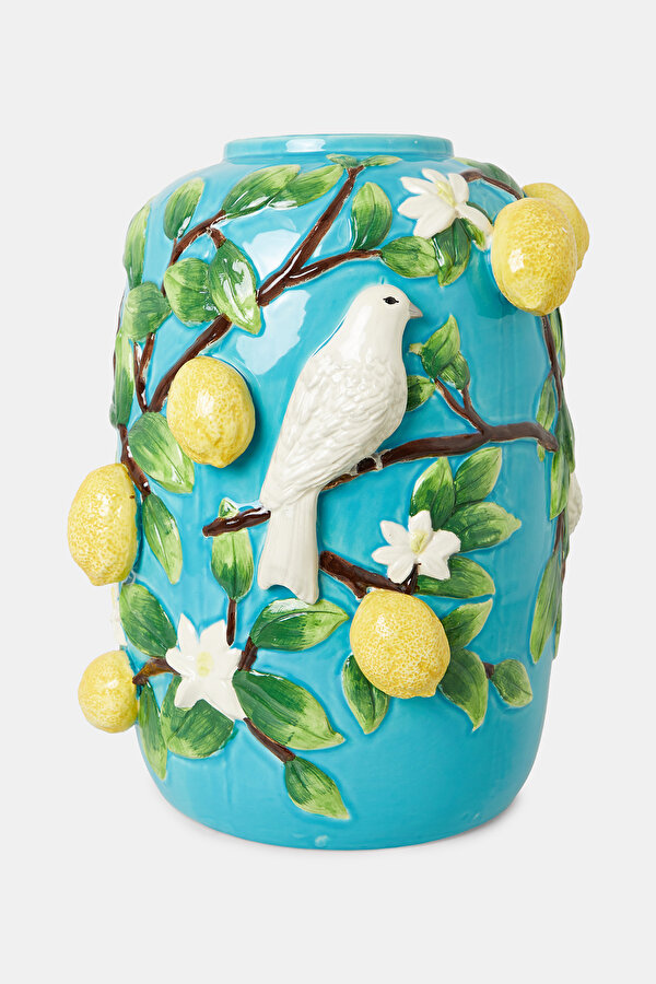 CERAMIC VASE WITH LEMON AND BIRD DETAIL
