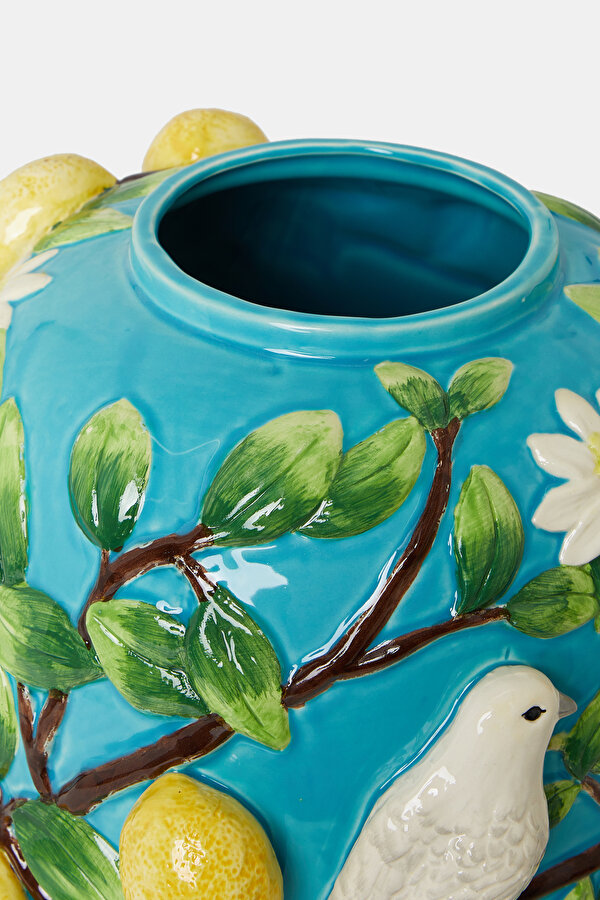 CERAMIC VASE WITH LEMON AND BIRD DETAIL 2