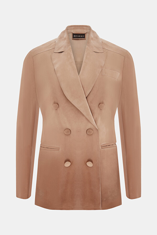 BEIGE SURPLICE NECKLINE (CROSS-OVER NECKLINE) JACKET