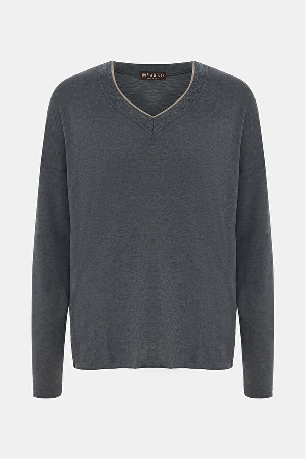GREY V NECK LONG SLEEVE TSHIRT
