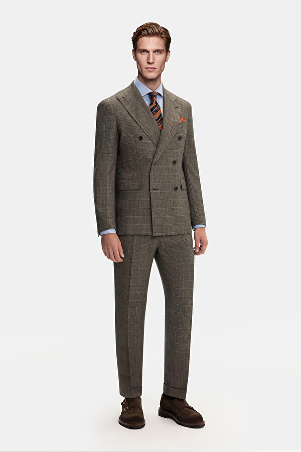 BROWN SURPLICE NECKLINE (CROSS-OVER NECKLINE) WOOL/CASHMERE SUIT