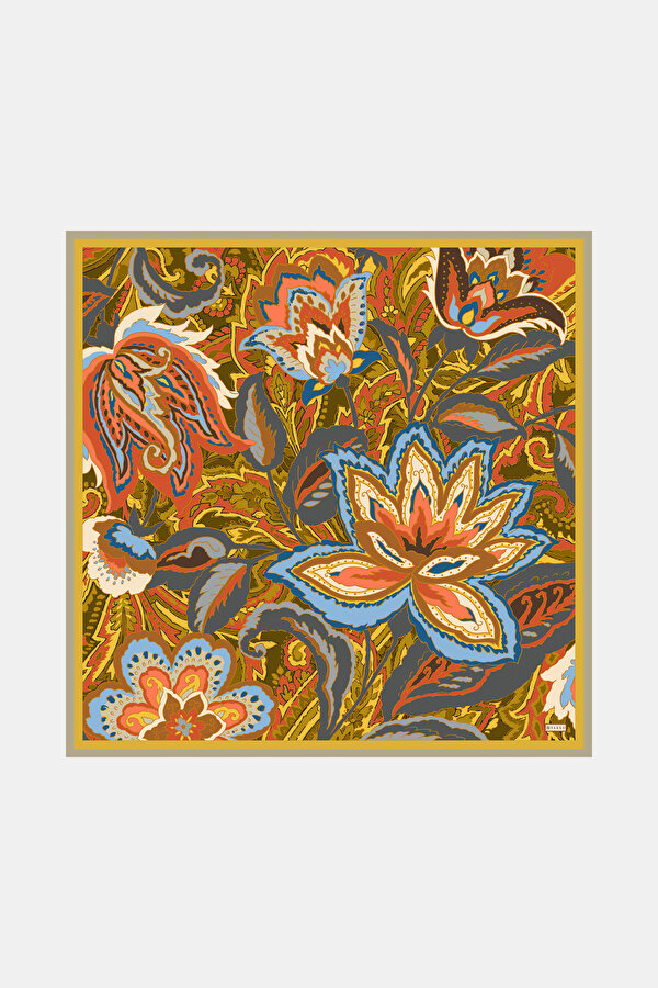 ÇİÇEK DESENLİ TWILL İPEK EŞARP