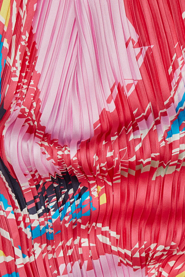 PEMBE GEOMETRİK DESENLİ TWILL EŞARP 2