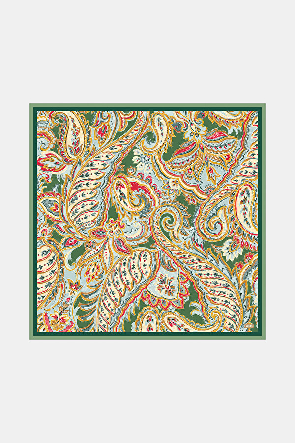GREEN PAISLEY PATTERNED TWILL SCARF