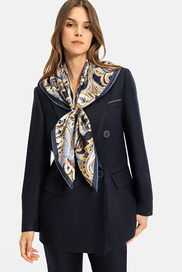 NAVY BLUE PAISLEY PATTERNED TWILL SCARF