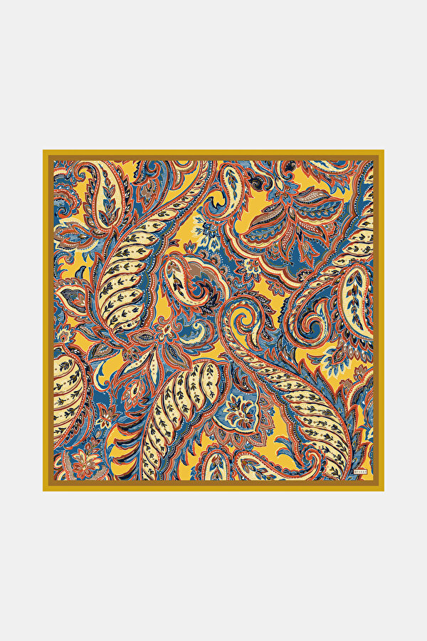 YELLOW PAISLEY PATTERNED TWILL SCARF