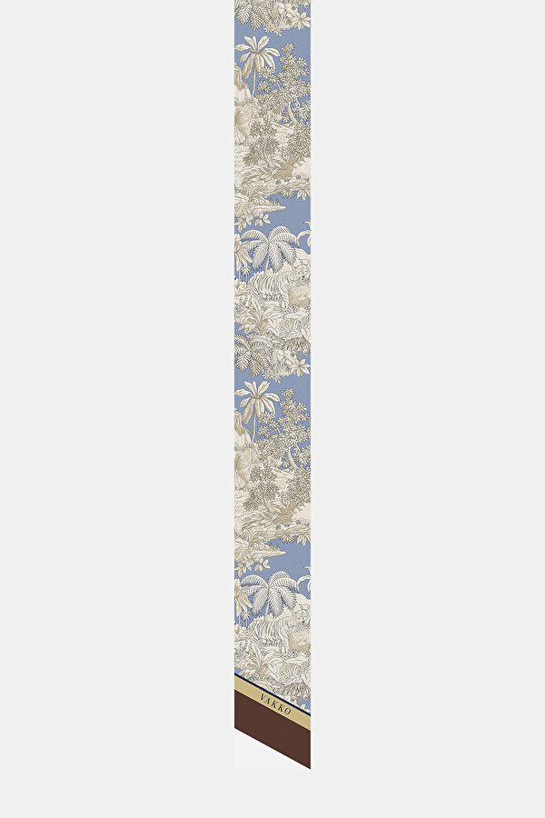 BLUE ANIMAL FIGURED TWILL FOULARD