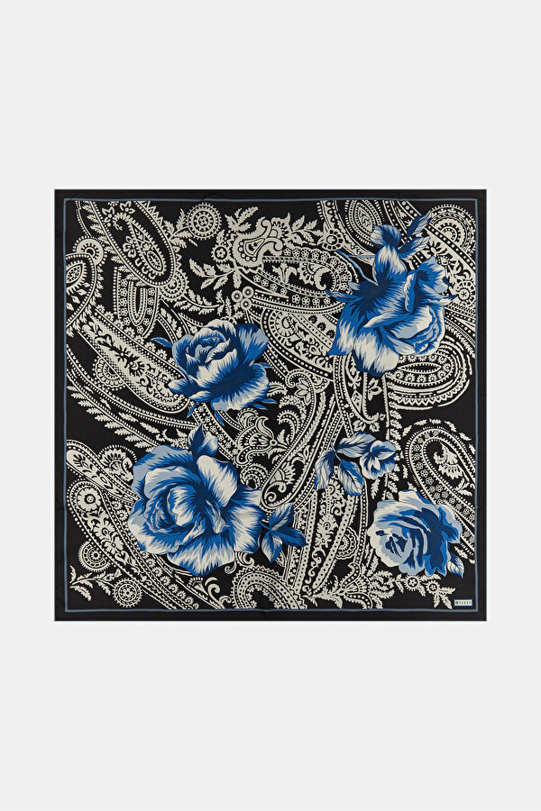 ANTRASİT ÇİÇEK DESENLİ TWILL EŞARP
