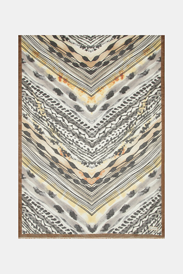 BLACK GEOMETRIC DESIGN WOOL/SILK SHAWL