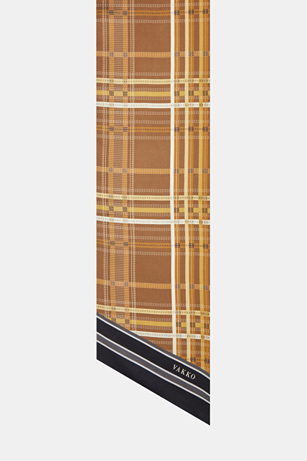 KAHVE GEOMETRİK DESENLİ TWILL FULAR