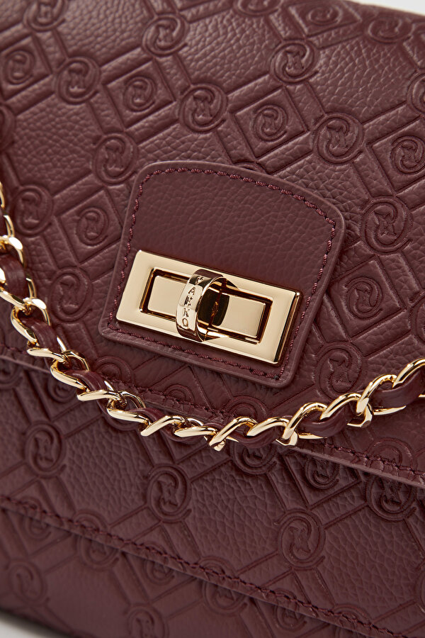MAROON MONOGRAM LEATHER BAG 6