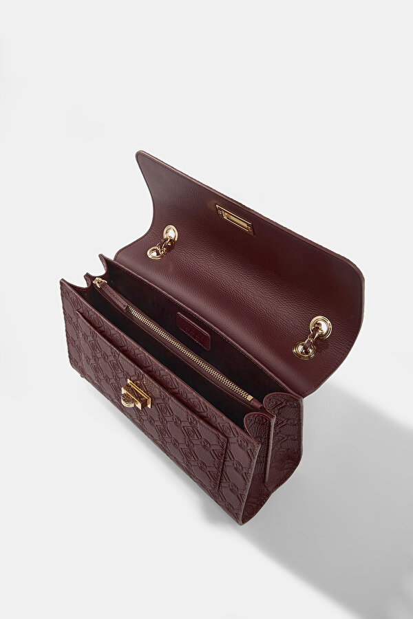 MAROON MONOGRAM LEATHER BAG 7