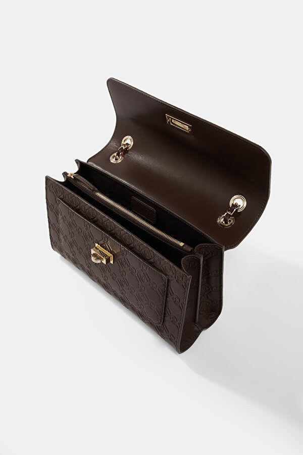 BROWN MONOGRAM LEATHER BAG 7