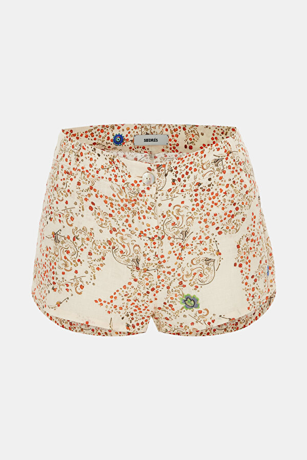 MAROON DESIGN FILLED LINEN SHORTS