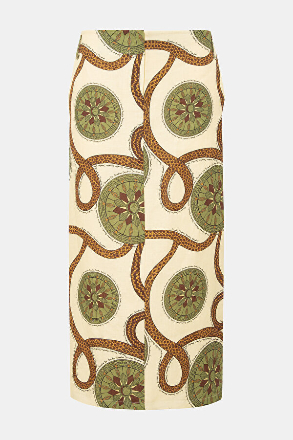 KHAKI DESIGN FILLED LINEN SKIRT