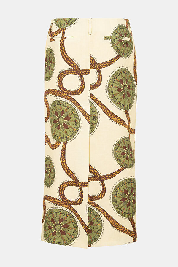 KHAKI DESIGN FILLED LINEN SKIRT 2