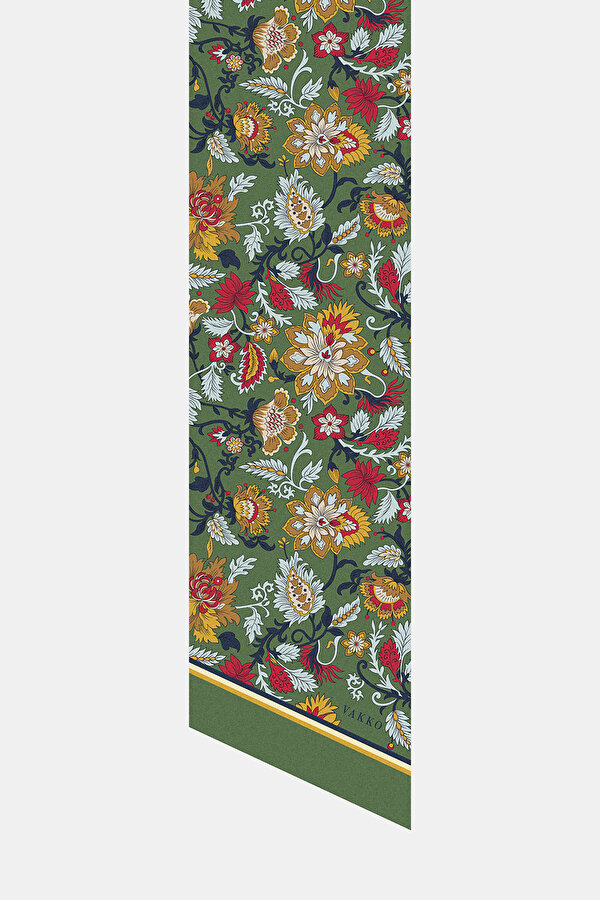YEŞİL ÇİÇEK DESENLİ TWILL FULAR