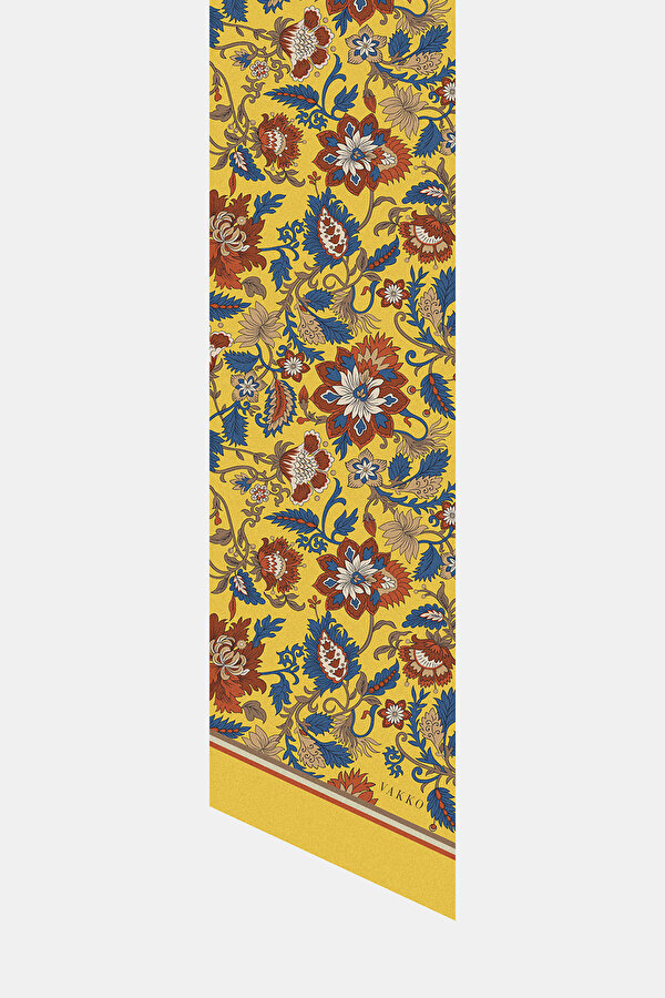 SARI ÇİÇEK DESENLİ TWILL FULAR