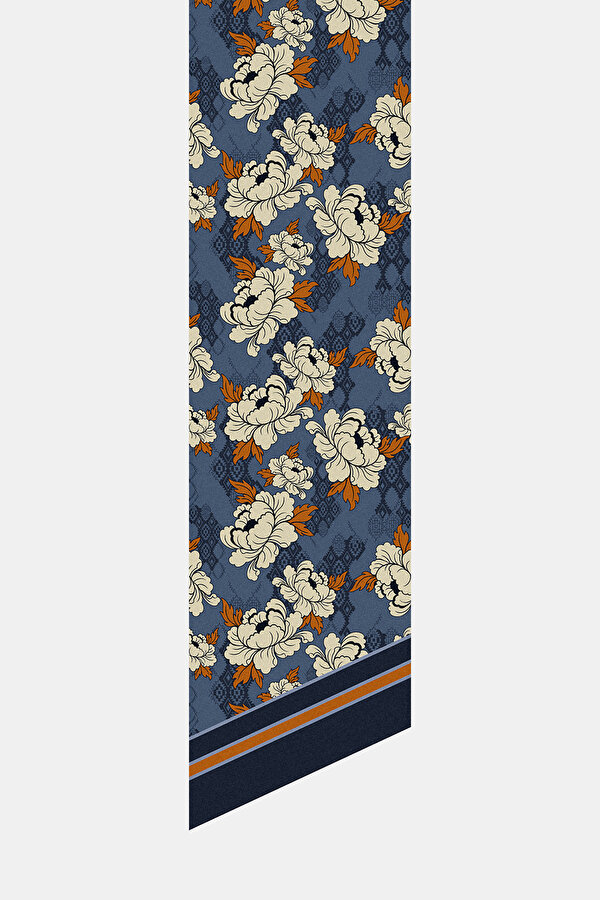 LACİVERT ÇİÇEK DESENLİ TWILL FULAR 2