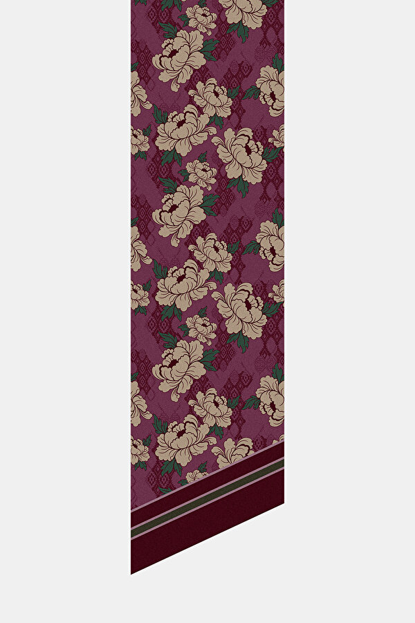 BORDO ÇİÇEK DESENLİ TWILL FULAR 2
