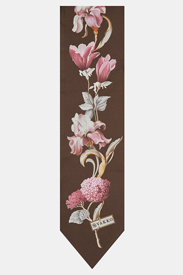 BROWN FLORAL PATTERN TWILL FOULARD