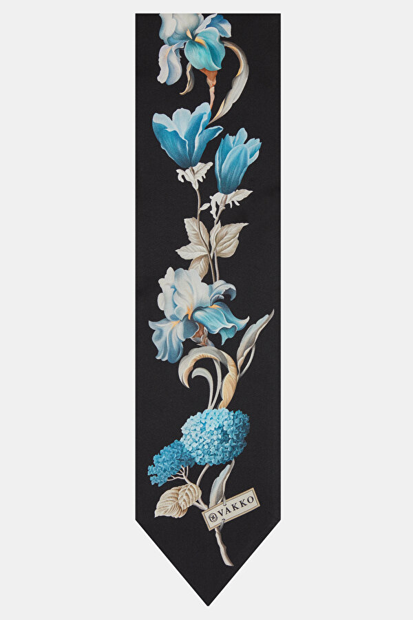 BLACK FLORAL PATTERN TWILL FOULARD