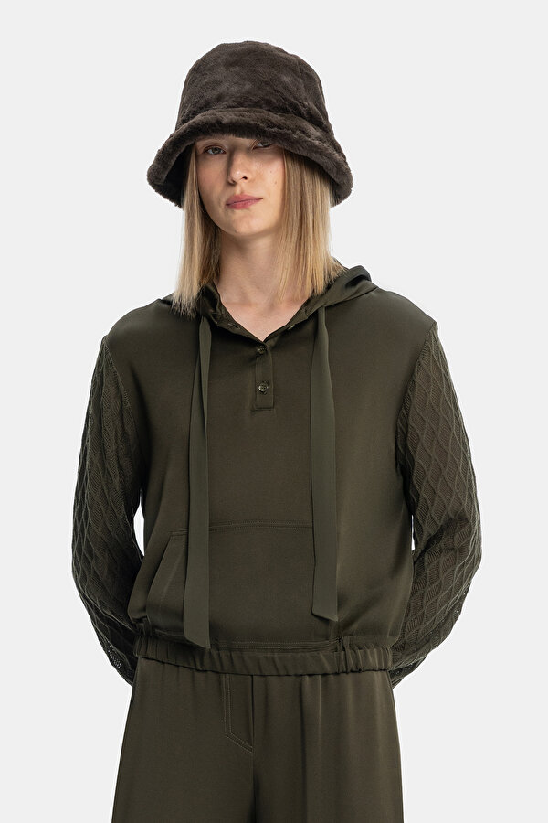 HAKİ KAPUŞONLU SWEATSHİRT