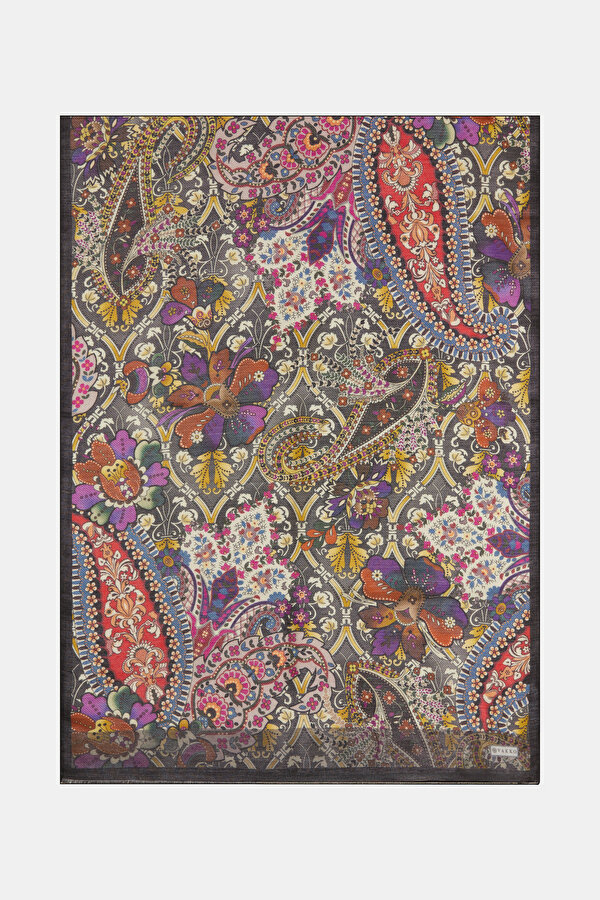 ANTHRACITE PAISLEY PATTERNED WOOL/SILK SHAWL