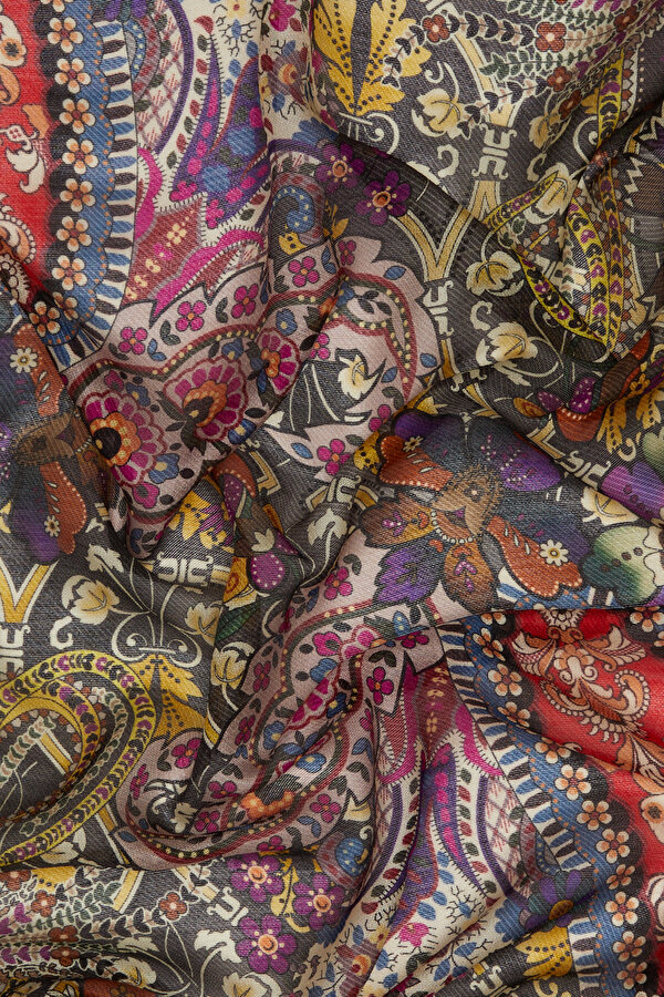 ANTHRACITE PAISLEY PATTERNED WOOL/SILK SHAWL 2