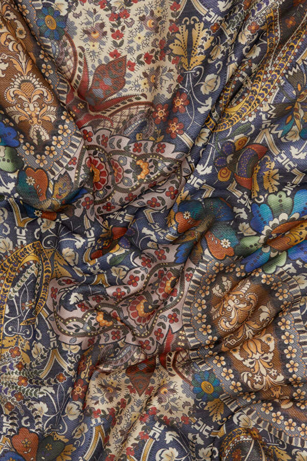NAVY BLUE PAISLEY PATTERNED WOOL/SILK SHAWL 2
