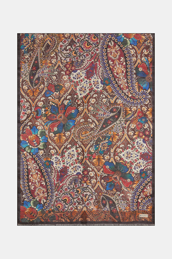 TURUNCU ŞAL DESENLİ YÜN/İPEK ŞAL