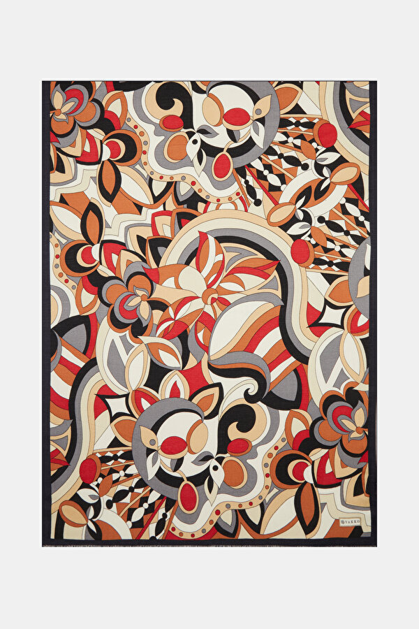 ECRU FLORAL PATTERN CASHMERE/SILK SHAWL