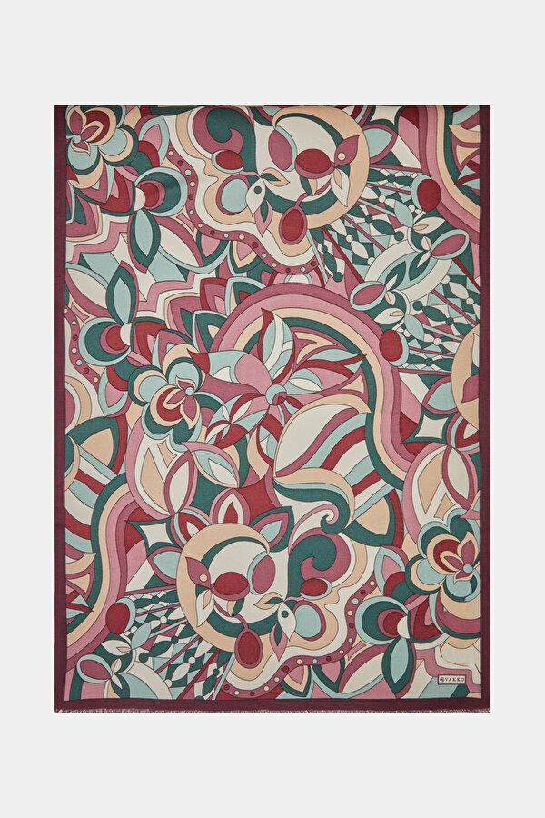 MAROON FLORAL PATTERN CASHMERE/SILK SHAWL