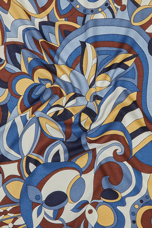 NAVY BLUE FLORAL PATTERN CASHMERE/SILK SHAWL 2