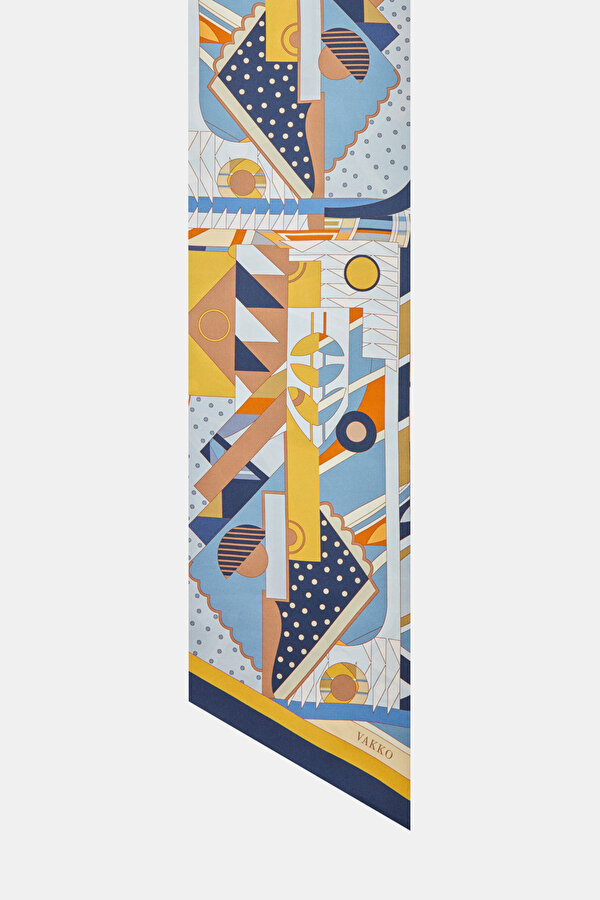 LACİVERT GEOMETRİK DESENLİ TWILL FULAR