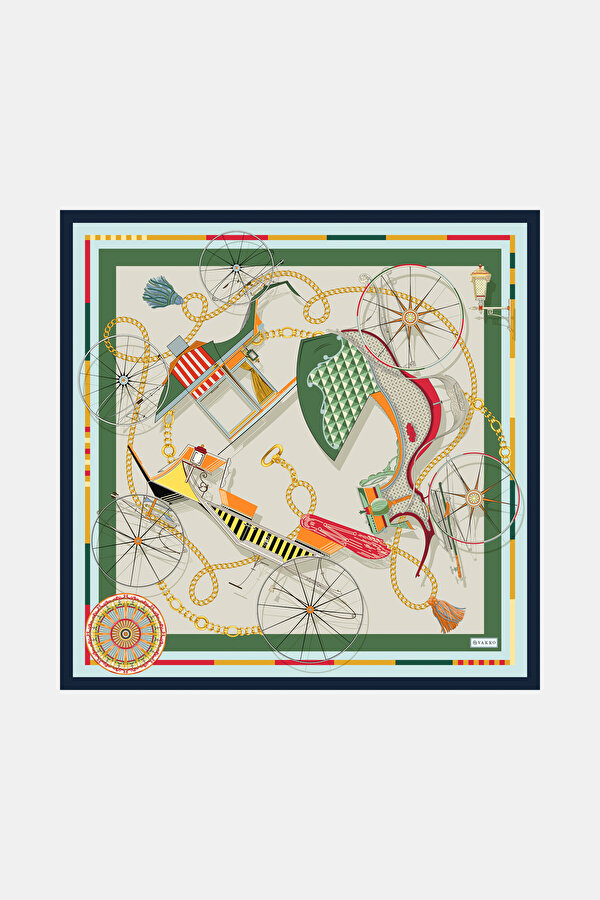 YEŞİL OBJE DESENLİ TWILL BANDANA