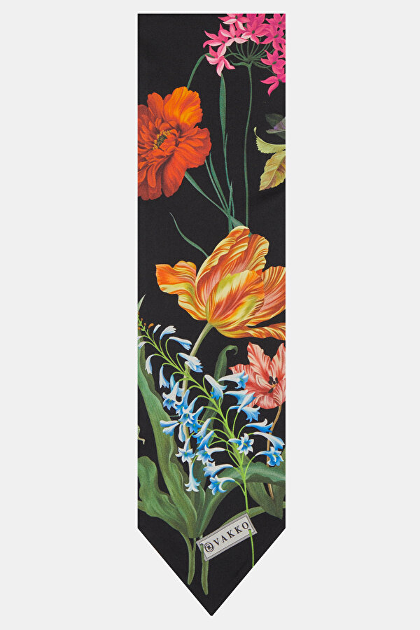 BLACK FLORAL DESIGN TWILL FOULARD