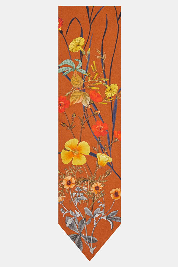 TAN FLORAL DESIGN TWILL FOULARD 2
