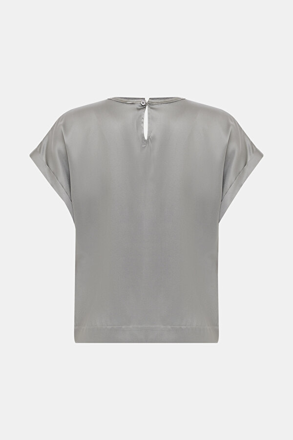 GREY BASIC / ROUND NECKLINE SHORT SLEEVE BLOUSE 2