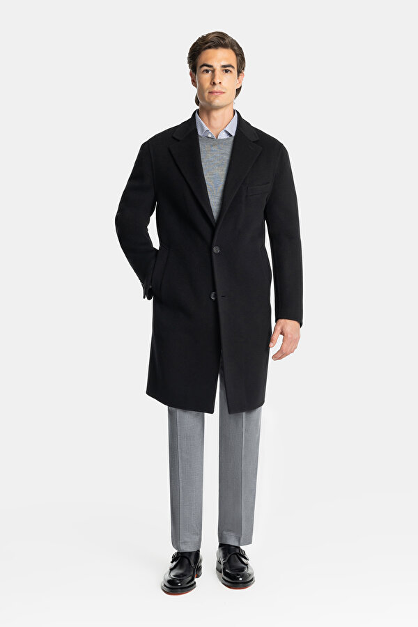 BLACK WOOL/CASHMERE TOPCOAT