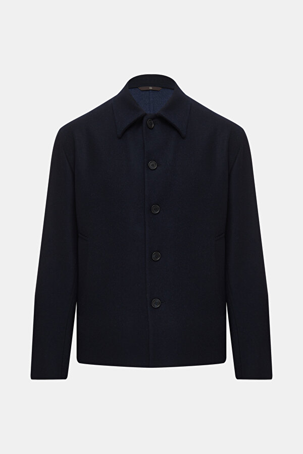 NAVY BLUE WOOL ELASTANE COAT
