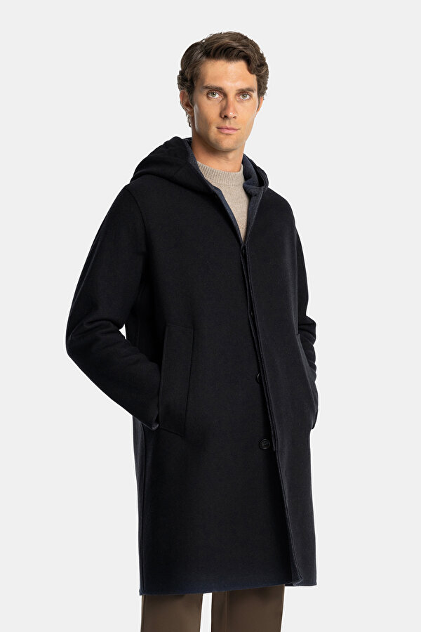 NAVY BLUE WOOL/CASHMERE TOPCOAT