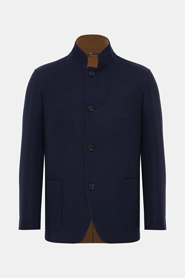 NAVY BLUE UPRIGHT COLLAR JACKET 7