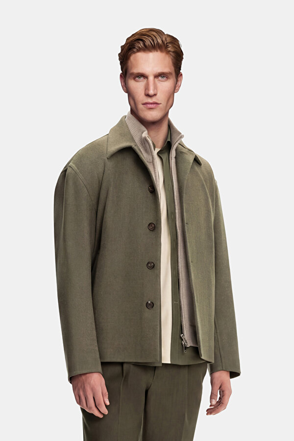 LIGHT KHAKI WOOL ELASTANE COAT
