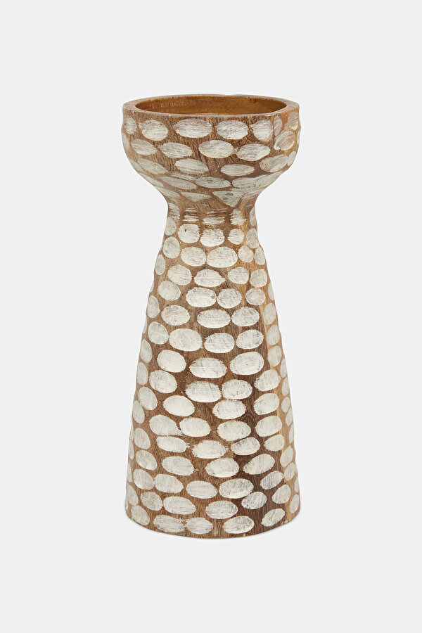 BEYAZ OYMA DETAYLI AHŞAP MUMLUK 24 CM