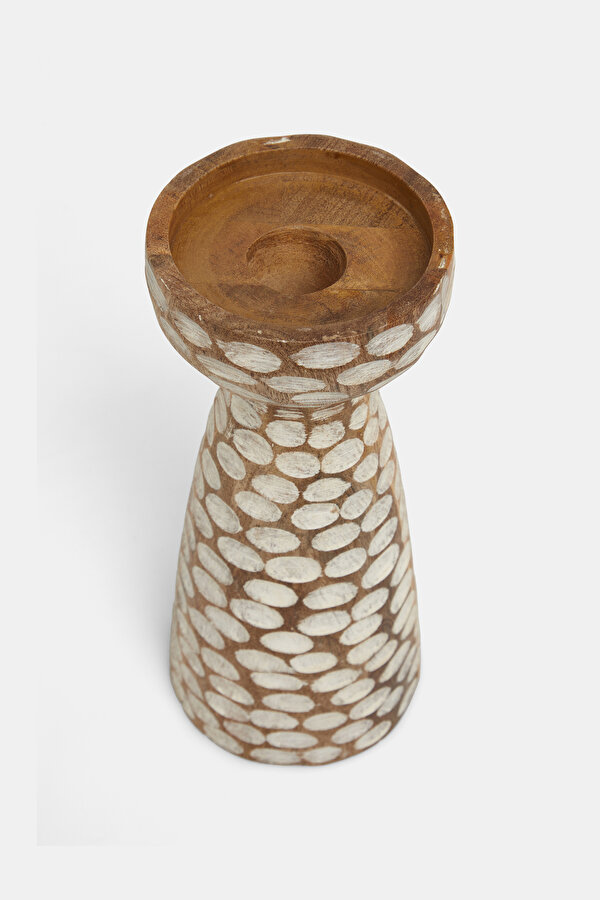 BEYAZ OYMA DETAYLI AHŞAP MUMLUK 24 CM 2
