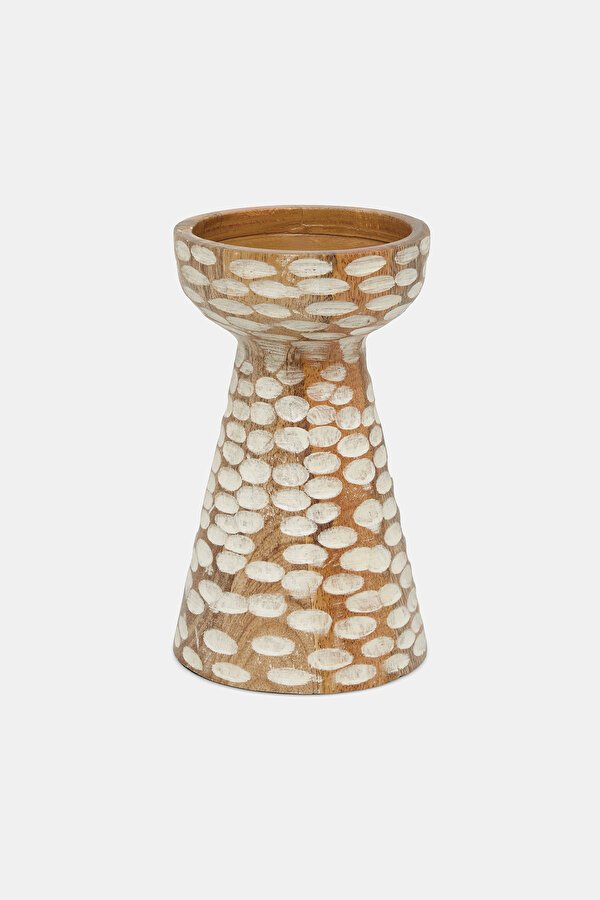 BEYAZ OYMA DETAYLI AHŞAP MUMLUK 18 CM