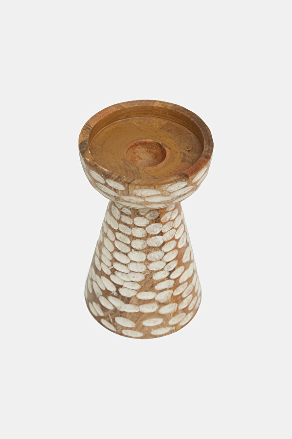 BEYAZ OYMA DETAYLI AHŞAP MUMLUK 18 CM 2